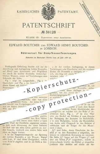 original Patent - Edward & Edward Henry Boutcher , London England , 1886 , Röhrenrost für Dampfkessel - Feuerung | Rost
