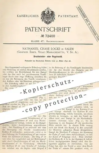 original Patent - Nathaniel Chase Locke , Salem , Essex , Massachusetts , USA | 1892 | Druckminderventil , Ventil !!