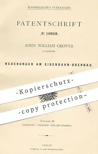 original Patent - John William Grover , London England 1880 | Eisenbahn Oberbau | Eisenbahnen , Straßenbahn Oberleitung