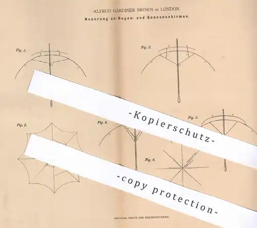 original Patent - Alfred Gardiner Brown , London , England , 1880 , Regenschirm , Sonnenschirm | Schirm , Schirmmacher !