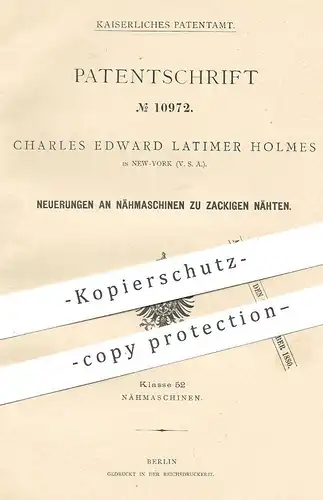 original Patent - Charles Edward Latimer Holmes , New York , USA , 1880 , Nähmaschine , Nähmaschinen | Schneider !!!