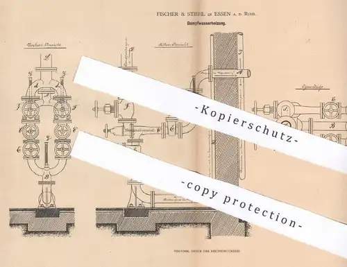 original Patent - Fischer & Stiehl , Essen / Ruhr , 1880 , Dampf - Wasser - Heizung | Heizungen , Wasserheizung !!!