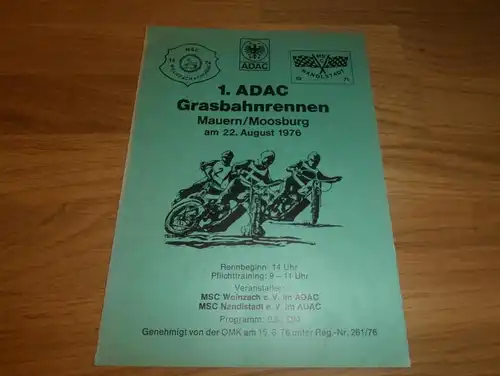 Grasbahnrennen , Mauern b. Moosburg , 22.08.1976 , Wolznach , Programmheft / Programm / Rennprogramm , program !!!