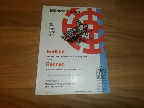 Sandbahnrennen Mühldorf , 3.09.1972 , Speedway , Programmheft / Programm / Rennprogramm , program !!!