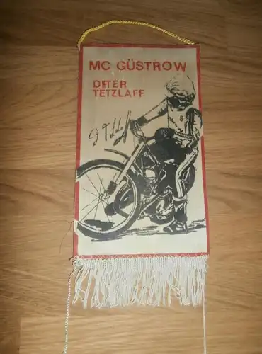Speedway Wimpel MC Güstrow , mit Autogramm Dieter Tetzlaff  , ADMV , DDR , Mecklenburg  !!!