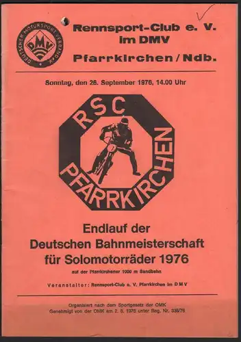 Sandbahnrennen Pfarrkirchen 1976 , Motorradrennen , Programmheft / Programm / Rennprogramm !!!