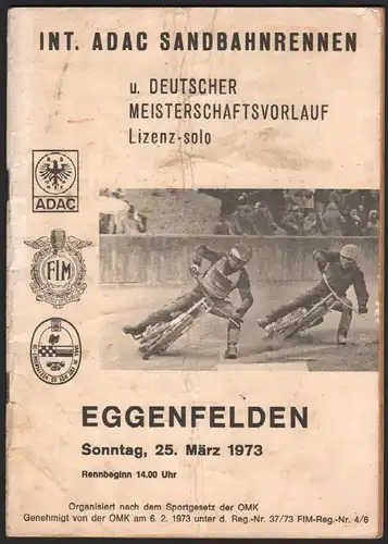 Sandbahnrennen Eggenfelden 25.03.1973 , Speedway , Programmheft / Programm / Rennprogramm !!!