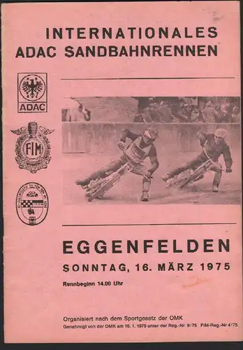Sandbahnrennen Eggenfelden 16.03.1975 , Speedway , Programmheft / Programm / Rennprogramm !!!