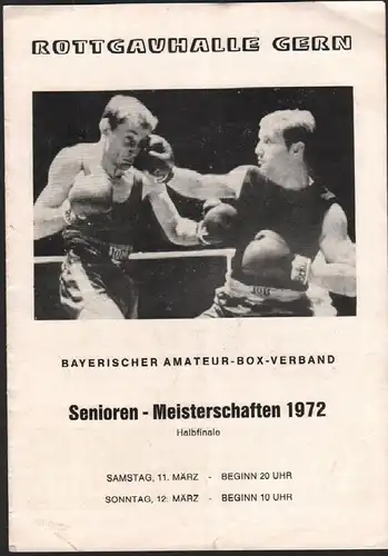 Programmheft / Programm - Boxen in Gern 1972 - Meisterschaft - Pfarrkirchen , Passau , Simbach !!!