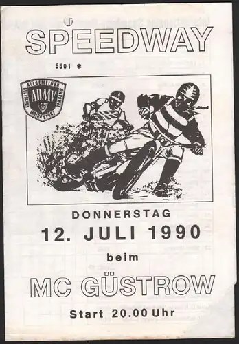 Speedway Güstrow 12.07.1990 , Ostseepokal , Programmheft , Rennprogramm