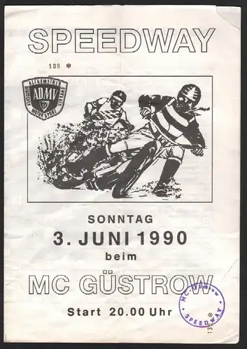 Speedway Güstrow 3.06.1990 , Pardubice Prag Gorzow Programmheft , Rennprogramm