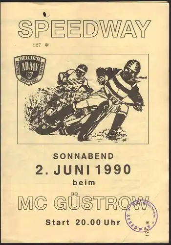 Speedway Güstrow 2.06.1990 Programmheft , ADMV , Programm , Rennprogramm