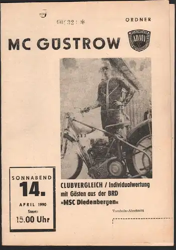 Speedway Güstrow 14.04.1990 , Diedenbergen , Programmheft , Rennprogramm