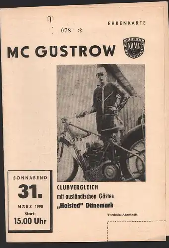 Speedway Güstrow 31.03.1990 Holsted DK , Programmheft , ADMV Rennprogramm