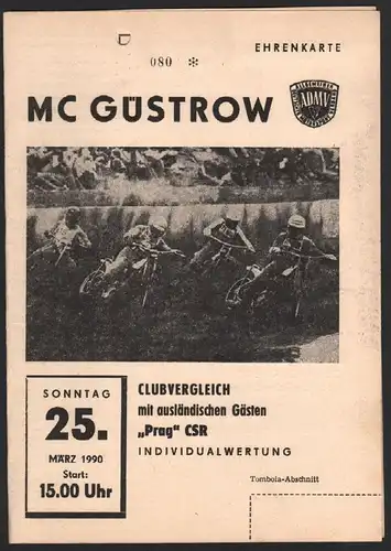 Speedway Güstrow 25.03.1990 Prag Programmheft , Programm , Rennprogramm