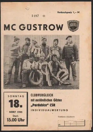 Speedway Güstrow 18.03.1990 Programmheft , Pardubice , Programm , Rennprogramm