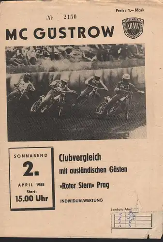 Speedway Güstrow 2.04.1988 , Programmheft , ADMV , Programm , Rennprogramm !!!