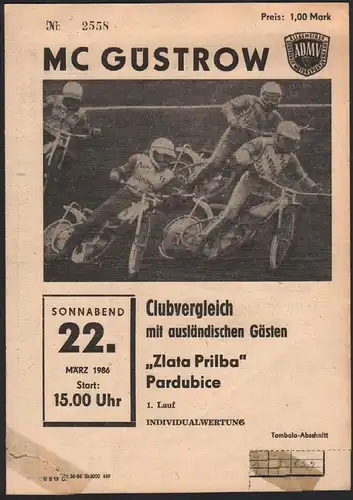 Speedway Güstrow 22.03.1986 Zlata Prilba Programmheft Programm Rennprogramm
