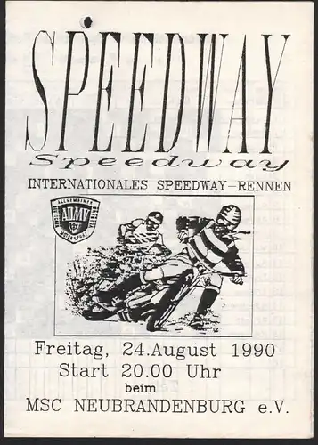 Speedway Neubrandenburg , 24.08.1990 , Teterow , Lulu Programmheft Rennprogramm Programm