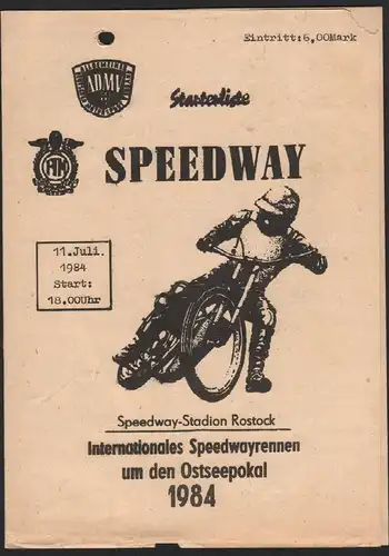 Speedway Rostock , 11.07.1984 , Ostseepokal , Programmheft , Rennprogramm