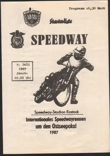 Speedway Rostock , 8.07.1987 , Ostseepokal , Programmheft , Rennprogramm