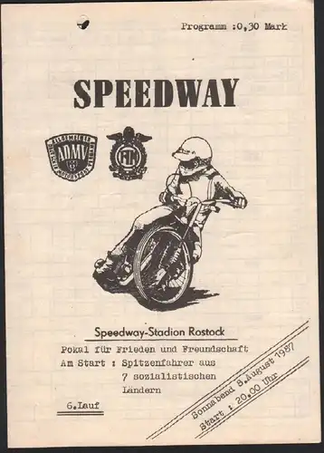 Speedway Rostock , 8.08.1987 , 7 Nationen , Programmheft , Rennprogramm