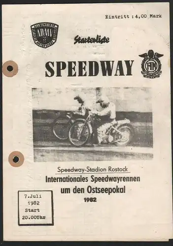 Speedway Rostock , 7.7.1982 , Ostseepokal , Programmheft , Rennprogramm !!!