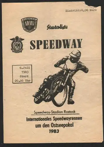 Speedway Rostock , 6.7.1983 , Ostseepokal , Programmheft , Rennprogramm !!!