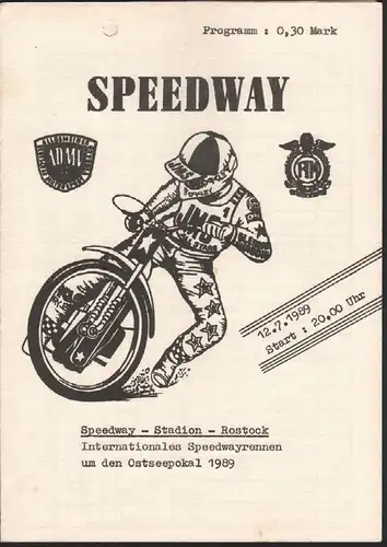 Speedway Rostock , 12.7.1989 , Ostseepokal , Programmheft , Rennprogramm !!!