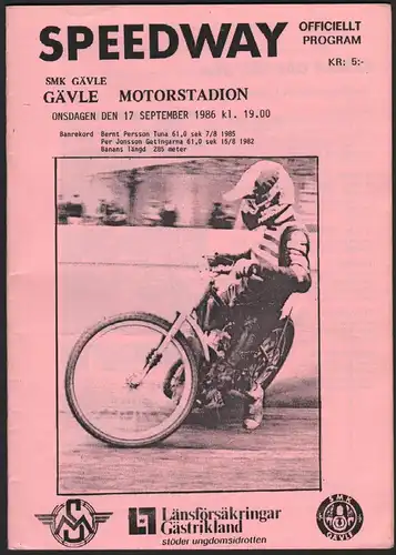 Speedway , Gävle 1986 , Sweden , Programmheft , Rennprogramm , program