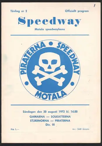 Speedway , Motala 20.08.1972 , Sweden , Programmheft , Rennprogramm , program