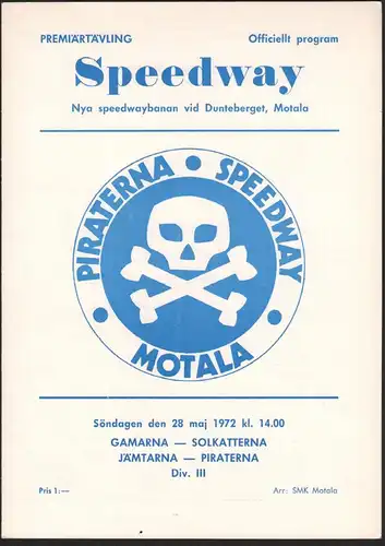 Speedway , Motala 28.05.1972 , Sweden , Programmheft , Rennprogramm , program