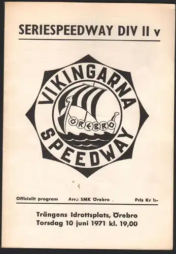 Speedway , Örebro 10.06.1971 , Sweden , Programmheft , Rennprogramm , program