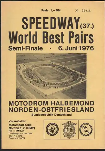 Speedway , Norden WM 6.06.1976 , Rennprogramm , Rennprogramm , program