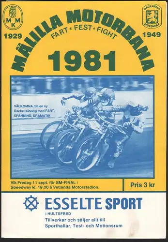 Speedway , Malilla 1981 , Sweden , Rennprogramm , Rennprogramm , program