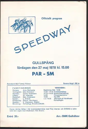 Speedway , Gullspang 27.05.1978 , Sweden , Rennprogramm , Rennprogramm , program
