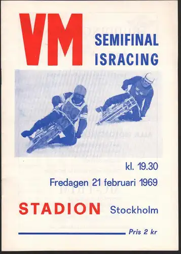 Speedway , Stockholm WM 21.02.1969 , Rennprogramm , Rennprogramm , program