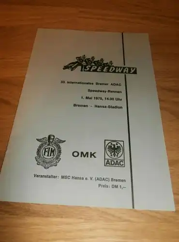 Speedway , Bremen 1.05.1975 , Rennprogramm , Rennprogramm , program !!!