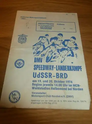 Speedway , Norden 19.10.1974 , Rennprogramm , Rennprogramm , program !!!