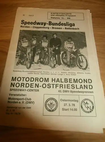Speedway , Norden 27.03.1978 , Rennprogramm , Programmheft , program !!!