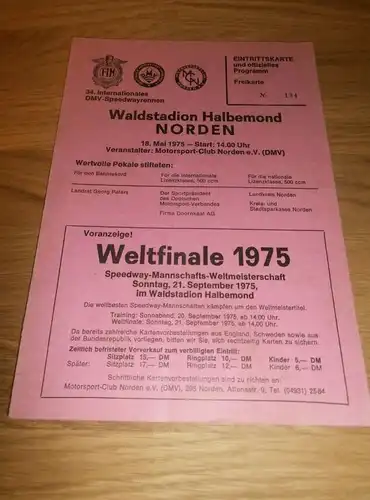 Speedway , Norden 18.05.1975 , Rennprogramm , Programmheft , program !!!