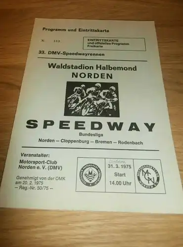 Speedway , Norden 31.03.1975 , Rennprogramm , Programmheft , program !!!