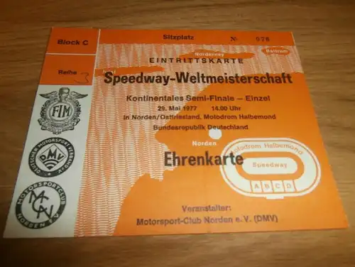 Speedway WM , Norden 29.05.1977 , Eintrittskarte , Programmheft , program !!!