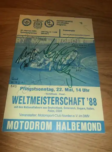 Speedway , Norden 22.05.1988 , WM , mit Autogrammen Rennprogramm , Programmheft
