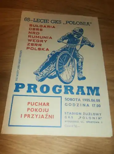 Speedway , Bydgoszcz 8.06.1985 , Rennprogramm , Programmheft , program
