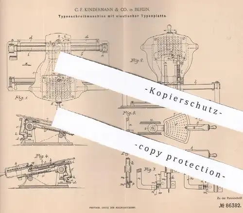 original Patent - C. F. Kindermann & Co. , Berlin , 1895 , Typenschreibmaschine | Schreibmaschine | Druck , Buchdruck !