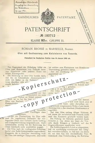 original Patent - Romain Brosse , Marseille Frankreich 1906 | Ofen mit Gasfeuerung zum Kalzinieren von Tonerde | Gasofen