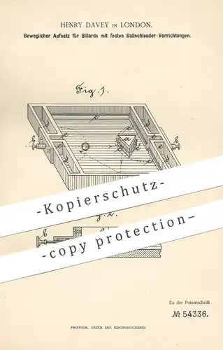 original Patent - Henry Davey , London , England , 1890 , Billardtisch | Billard | Pool , Sport !!!