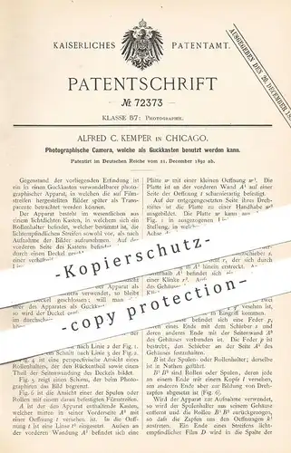 original Patent - Alfred C. Kemper , Chicago , USA , 1892 , Fotokamera | Kamera | Fotograf , Photography , Camera !!!