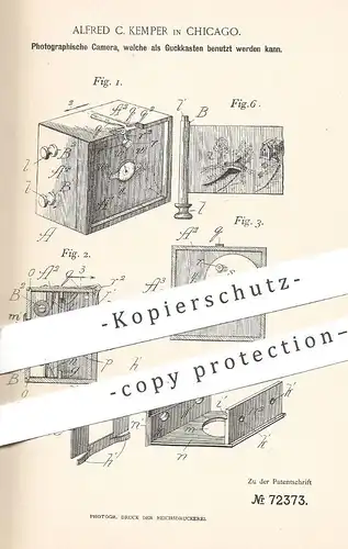 original Patent - Alfred C. Kemper , Chicago , USA , 1892 , Fotokamera | Kamera | Fotograf , Photography , Camera !!!
